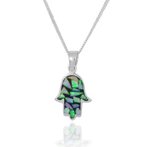 Hamsa or Hand of Fatima Pendant with Opal Inlay